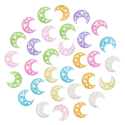Mixed Color Resin Cabochons, with Shell Chip Inside, Moon with Star, Mixed Color, 36x31x7mm, 8colors, 10pcs/color, 80pcs/set