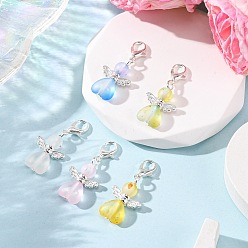 (52) Непрозрачная лаванда Акриловый кулон в виде сердца ангела, с цинковым сплавом застежками омаров коготь, разноцветные, 32 мм