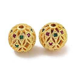 Настоящее золото 18K Стойки обшивки латунь кубического циркония бусы, бусины с большим отверстием, долговечный, без свинца и без кадмия, круглые, реальный 18 k позолоченный, 10 мм, отверстие : 1.8 мм