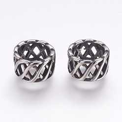 Античное Серебро 304 из нержавеющей стали бусы, колонка, полый, античное серебро, 11.5x7 мм, отверстие : 8 мм