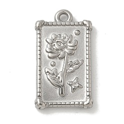 Нержавеющая Сталь Цвет Антикоррозийные 304 подвески из нержавеющей стали, прямоугольник с цветочной подвеской, цвет нержавеющей стали, 25.5x14.5x3 мм, отверстие : 1.6 мм