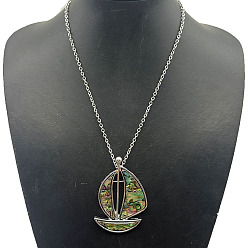 Парусное судно Сплав паве натуральный абалоне раковина белая ракушка подвеска ожерелья, платина, парусное судно