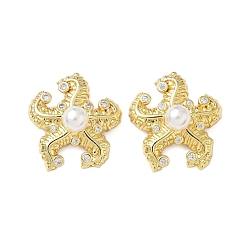 Настоящее золото 18K Латунные микро проложить кубического циркония подвески, морская звезда, с пластмассовой жемчужиной abs, стойки покрытие, без свинца и без кадмия, долговечный, реальный 18 k позолоченный, 25.5x25x13 мм, отверстие : 4.3x2.5 мм