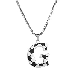 Letter G 201 Кулон-подвеска из нержавеющей стали с инициалом футбольного мяча для мужчин и женщин, цвет нержавеющей стали, белого и черного, Буква G, 23.62 дюйм (60 см), Кулон : 30x25 мм