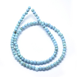 Howlite Natural Magnesite Beads Strands, Dyed & Heated, Round, Medium Turquoise, 4mm, Hole: 0.5mm, about 98pcs/strand, 15.9 inch(40.5cm)