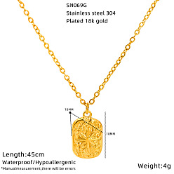 Rectangle 304 Stainless Steel Pendant Necklaces for Women, Real 18K Gold Plated, Rectangle, 17.72 inch(45cm), Pendant: 18mm