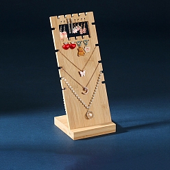 Цвет Древесины Прямоугольные Г-образные бамбуковые подставки для сережек и ожерелий, держатель для ювелирных изделий для ожерелий и сережек, деревесиные, 9.8x9.5x23.5 см