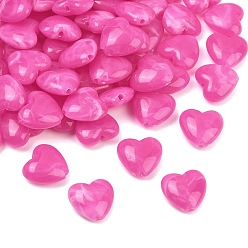 Fuchsia Two-tone Opaque Acrylic Beads, Heart, Fuchsia, 16.5x17.5~18x8mm, Hole: 2mm, about 349pcs/500g