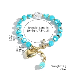 Голубой Браслеты из жемчужного бисера в богемном стиле, браслеты из сплава сердца для женщин, голубой, 7-1/2 дюйм (19 см)