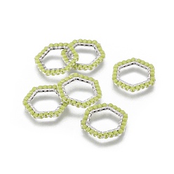 Желто-Зеленый Японский бисер miyuki & toho ручной работы, с 304 кольцами из нержавеющей стали, Ткацкий станок, шестиугольник, серебряные, желто-зеленый, 15~15.5x16x1.8~2 мм