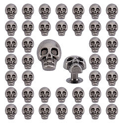 Bronce Antiguo 80piezas de remaches de colisión de aleación de zinc con forma de calavera de Halloween, remache semitubular, Para cinturón, ropa, bolso, bolso, artesanía de cuero, accesorios hechos a mano, Bronce antiguo, 11x9 mm, pin: 7x6x2.5 mm
