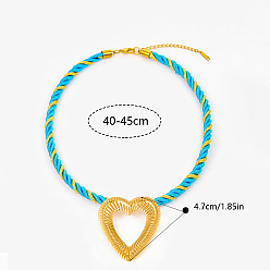 Темно-Голубой Океан 304 подвеска в виде большого сердца из нержавеющей стали, ожерелье из витого акрилового волокна для женщин, золотые, глубокое синее небо, 15.75~17.72 дюйм (40~45 см)