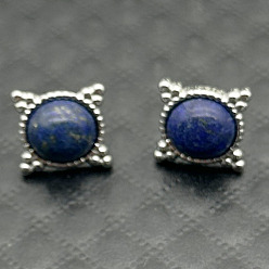 Серебро Серьги-гвоздики из сплава с натуральным тигровым глазом и цветком, серебряные