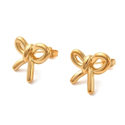 Настоящее золото 18K 304 серьги нержавеющей стали, бантом, реальный 18 k позолоченный, 17x20 мм