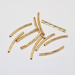 Настоящее золото 18K Латунные трубки изогнутой бисера, изогнутые трубочки бусины лапши, без кадмия, без никеля и без свинца, реальный 18 k позолоченный, 25x2 мм, отверстие : 1 мм
