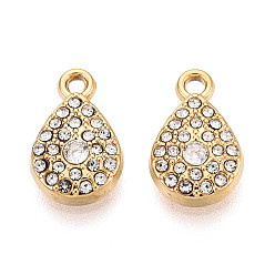 Настоящее золото 18K 304 из нержавеющей стали амулеты горный хрусталь, слезинки, вакуумное покрытие pvd, реальный 18 k позолоченный, 12x7.5x3 мм, отверстие : 1.2~1.4 мм