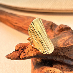 Золотой Овальные 304 массивные манжетные кольца из нержавеющей стали, текстура широкая полоса открытые кольца, золотые, 35 мм, размер США 8 3/4 (18.7 мм)