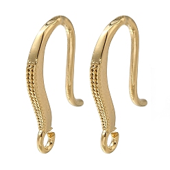 Настоящее золото 24K Латунные крючки для сережек, без кадмия и без свинца, реальный 24 k позолоченный, 15x9x2 мм, отверстие : 1.4 мм, штифты : 0.8 мм