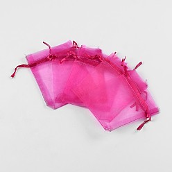 Fuchsia Organza Gift Bags with Drawstring, Jewelry Pouches, Wedding Party Christmas Favor Gift Bags, Fuchsia, Size: about 8cm wide, 10cm long
