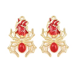 Golden Rack Plating Alloy Enamel Pendants, Heart with Spider Charms, Cadmium Free & Nickel Free & Lead Free, Golden, 31x21x6mm, Hole: 1.5mm
