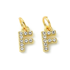 Letter F Rack Plating Alloy Rhinestone Pendants, Cadmium Free & Lead Free, 26 Letter, Letter F, 11x2~9x2mm, Hole: 3.5mm