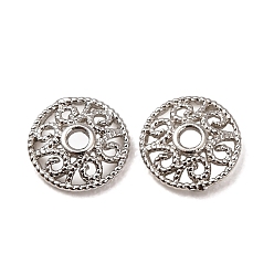 Платина Шапочки и конусы для бусин, латунные, стойки покрытие, долговечный, полые плоские круглые, платина, 6.5x1.5 мм, отверстие : 1.2 мм