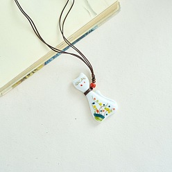 Cat Shape Фарфоровый кулон регулируемый шнур из искусственной кожи ожерелья для женщин, красочный, форма кошки, 19.69 дюйм (50 см)