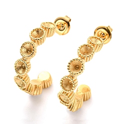 Настоящее золото 14K 304 серьги-гвоздики из нержавеющей стали c-образной формы, оправы для сережек со стразами, реальный 14 k позолоченный, 27x5 мм, пригодный для стразов 3.5 мм