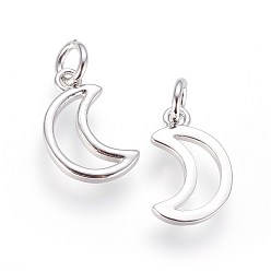 Platinum Brass Charms, with Jump Ring, Moon, Platinum, 13x9x1.5mm, Hole: 3mm