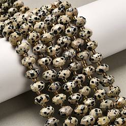 Далматинских Джаспер Природные яшмы далматин бисер нитей, граненые, рондель, с бисером, 9.5~10.5x6.5 мм, отверстие : 1.2 мм, около 44~45 шт / нитка, 15.35~15.47 дюйм (39~39.3 см)