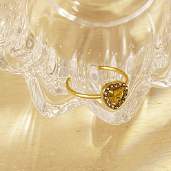 Желтый Кольца-манжеты из нержавеющей стали с микропаве из кубического циркония для женщин, сердце, реальный 18 k позолоченный, желтые