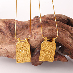 Golden 304 Stainless Steel Textured Rectangle with Sacred Heart Pendant Necklaces for Unisex, Golden, 15.75 inch(40cm)