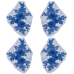 Королевский синий Аксессуары для костюмов с вышивкой из полиэстера и блесток, швейные украшения, цветок, королевский синий, 145x195x7 мм