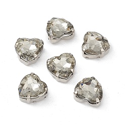 Светло-серый Сердце пришить стразами, граненый тайваньский акриловый горный хрусталь, звенья с несколькими отверстиями, с латунными зубцами в платиновых тонах, светло-серый, 10x10x7 мм, отверстие : 1 мм