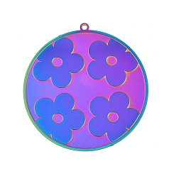Rainbow Color 304 подвески из травленого металла из нержавеющей стали, плоская круглая с подвеской в виде цветка, Радуга цветов, 45x42.5x0.3 мм, отверстие : 1.8 мм