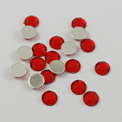 Красный Прозрачные акриловые горные хрустальные кабошоны, плоская задняя и задняя, граненые, полукруглый, красные, 6x2 мм , около 5000 шт / мешок