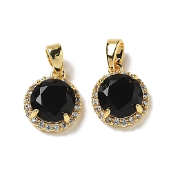 Настоящее золото 18K Латунные микро проложить кубического циркония прелести, без кадмия, без никеля и без свинца, со стеклом, плоско-круглые, реальный 18 k позолоченный, 12x10x4.5 мм, отверстие : 4x2.5 мм