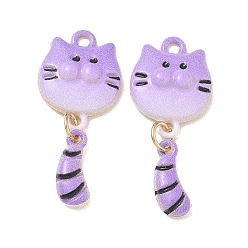 Сливовый Окрашенного распылением эмали сплава подвески, подвески в форме кошки, стойки покрытие, золотые, слива, 32.5x13.5x4.5 мм, отверстие : 1.8 мм