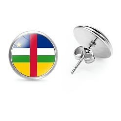 Разноцветный Плоские круглые стеклянные серьги-гвоздики на тему национального флага, серьги из платинового сплава, красочный, 12 мм