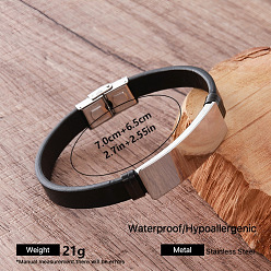 Stainless Steel Color Vintage 304 Stainless Steel Men's Braided PU Leather Bracelets with Metal Clasps, Black, Stainless Steel Color, Inner Diameter: 2.76 inch(7cm)