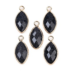 Синий Драгоценный Камень Синтетические подвески из голубого золота с огранкой, латунные подвески в виде конского глаза, золотые, 22.5x10.5x5~5.5 мм, отверстие : 2 мм