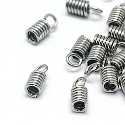 Stainless Steel Color Tarnish Resistant 304 Stainless Steel Terminators, Cord Coil, Stainless Steel Color, 8.5x3.5mm, Hole: 2mm, Inner Diameter: 2mm