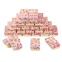 Бледно-Золотистый Картонная упаковка для ювелирных изделий с цветочным узором, 2 слот, для серег-колец, с бантом из ленты и черной губкой, прямоугольные, бледно золотарник, 8x5x2.6 см