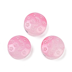 Бледно-фиолетовый Красный Прозрачные стеклянные бусины, Плоский круглый с луной и звездой, спекающийся лак, бледно-фиолетовый красный, 13x6 мм, отверстие : 1 мм