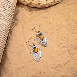 Античное Серебро Серьги-подвески из цинкового сплава в стиле бохо с конским глазом, с железом, античное серебро, 51x19 мм