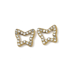 Бабочка 304 кабошоны со стразами из нержавеющей стали, ионное покрытие (ip), золотые, бабочка, 7.5x8.5x1.5 мм