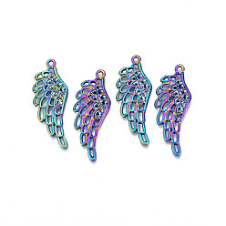 Rainbow Color Regenbogenfarben-Legierung Anhänger Strass-Einstellungen, cadmiumfrei und bleifrei, Flügel, für 1.6 mm Strass, 43.5x17x3.5 mm, Bohrung: 1.8 mm