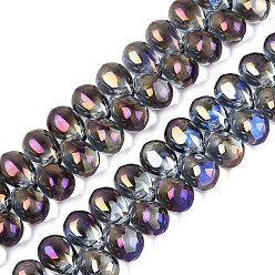 Dark Violet Electroplate Baking Paint Transparent Glass Beads Strands, Top Drilled Beads, Teardrop, Dark Violet, 13.5x9.5x9.5mm, Hole: 1~1.2mm, about 119~122pcs/strand, 21.46~23.43 inch(54.5~59.5cm)
