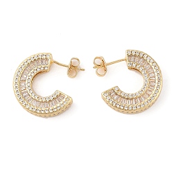 Настоящее золото 18K Серьги-пусеты из латуни с прозрачным фианитом для женщин, без кадмия и без свинца, долговечный, c-образный, реальный 18 k позолоченный, 23x21 мм