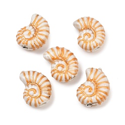 Белый Фарфоровые бусины ручной работы, золотой металл обвитыми, спиральная оболочка, белые, 21x16x9 мм, отверстие : 2 мм